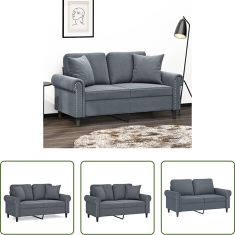 Cuscini decorativi - Divano a 2 Posti con Cuscini Grigio Scuro 120 cm in Velluto