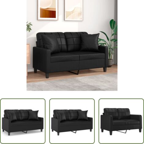 Cuscini decorativi -  Divano a 2 Posti con Cuscini Nero 120 cm in Similpelle