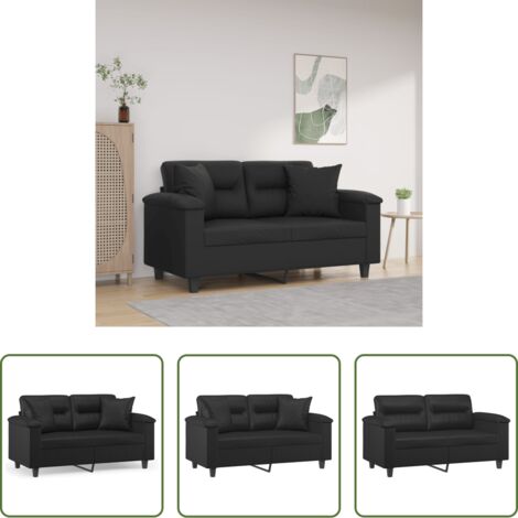 Cuscini decorativi -  Divano a 2 Posti con Cuscini Nero 120 cm in Similpelle