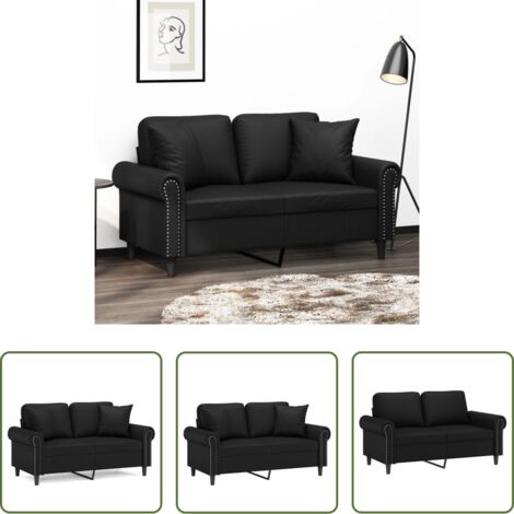 Cuscini decorativi -  Divano a 2 Posti con Cuscini Nero 120 cm in Similpelle