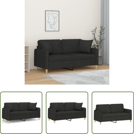 Cuscini decorativi -  Divano a 2 Posti con Cuscini Nero 140 cm in Tessuto