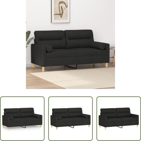 Cuscini decorativi -  Divano a 2 Posti con Cuscini Nero 140 cm in Tessuto