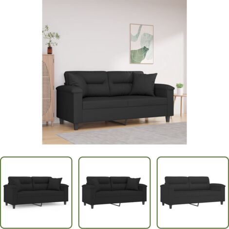 Cuscini decorativi -  Divano a 2 Posti con Cuscini Nero 140 cm Tessuto Microfibra