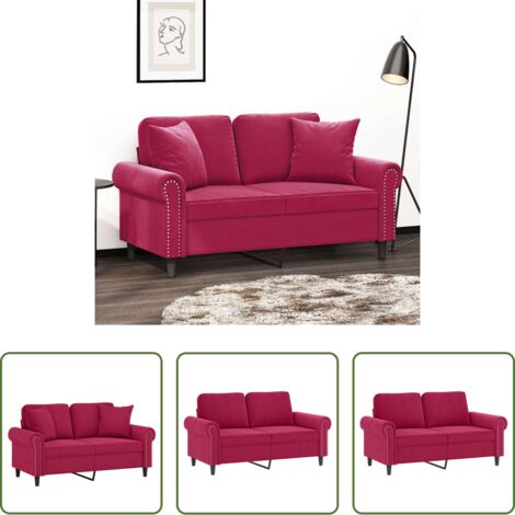 Cuscini decorativi -  Divano a 2 Posti con Cuscini Rosso Vino 120 cm in Velluto