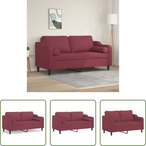 Cuscini decorativi -  Divano a 2 Posti con Cuscini Rosso Vino 140 cm in Tessuto