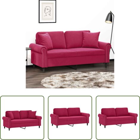 Cuscini decorativi -  Divano a 2 Posti con Cuscini Rosso Vino 140 cm in Velluto
