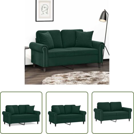 Cuscini decorativi -  Divano a 2 Posti con Cuscini Verde Scuro 120 cm in Velluto