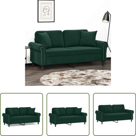Cuscini decorativi -  Divano a 2 Posti con Cuscini Verde Scuro 140 cm in Velluto