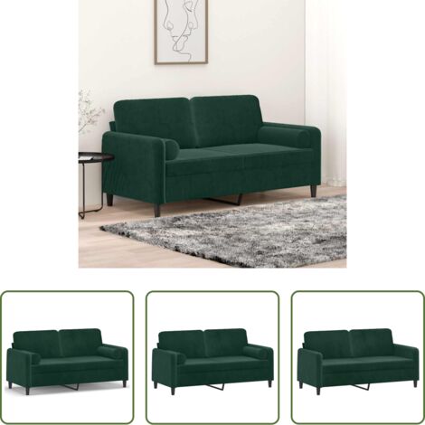 Cuscini decorativi -  Divano a 2 Posti con Cuscini Verde Scuro 140 cm in Velluto