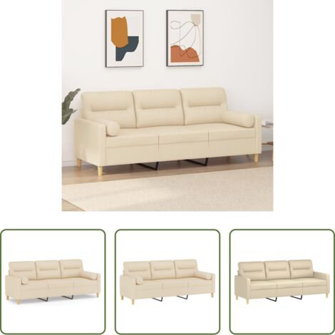 Cuscini decorativi -  Divano a 3 Posti con Cuscini Crema 180 cm in Tessuto