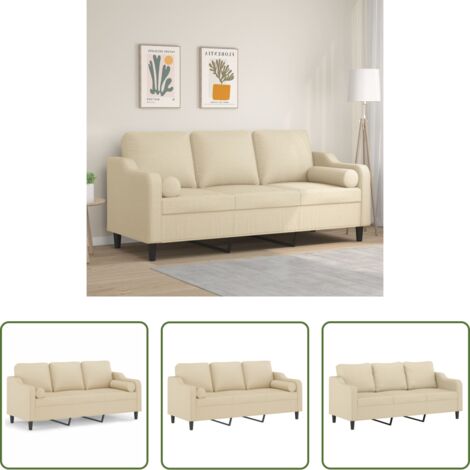 Cuscini decorativi -  Divano a 3 Posti con Cuscini Crema 180 cm in Tessuto