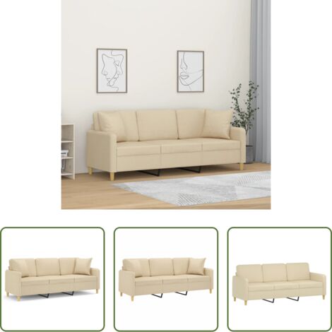 Cuscini decorativi -  Divano a 3 Posti con Cuscini Crema 180 cm in Tessuto