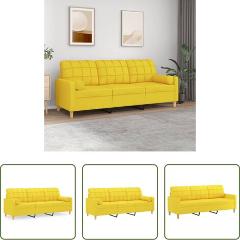 Cuscini decorativi -  Divano a 3 Posti con Cuscini Giallo Chiaro 180 cm in Tessuto
