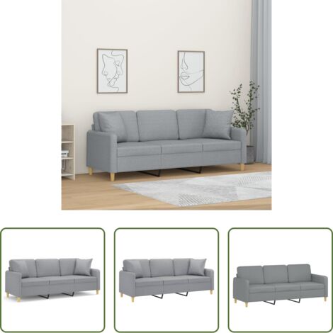 Cuscini decorativi -  Divano a 3 Posti con Cuscini Grigio Chiaro 180 cm in Tessuto