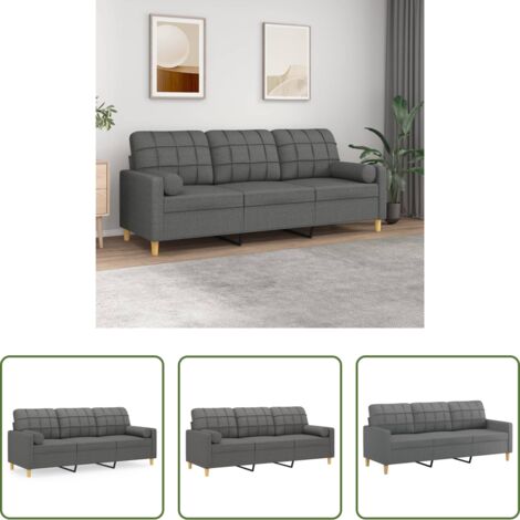Cuscini decorativi -  Divano a 3 Posti con Cuscini Grigio Scuro 180 cm in Tessuto