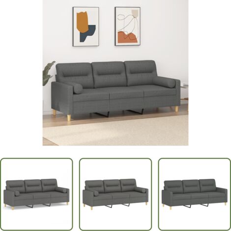 Cuscini decorativi -  Divano a 3 Posti con Cuscini Grigio Scuro 180 cm in Tessuto