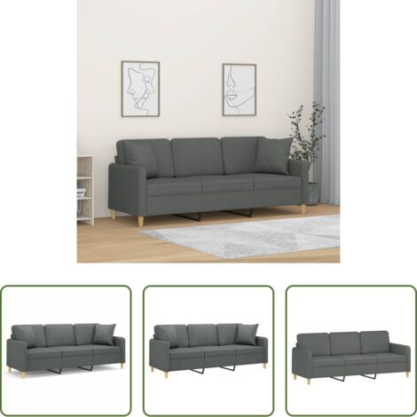 Cuscini decorativi -  Divano a 3 Posti con Cuscini Grigio Scuro 180 cm in Tessuto