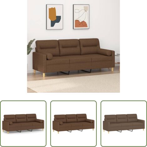 Cuscini decorativi - Divano a 3 Posti con Cuscini Marrone 180 cm in Tessuto