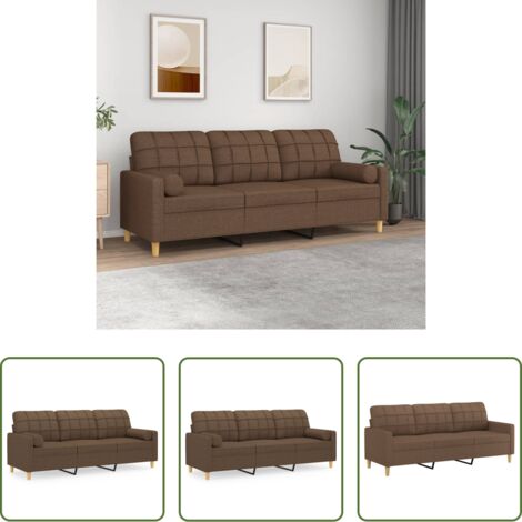 Cuscini decorativi - Divano a 3 Posti con Cuscini Marrone 180 cm in Tessuto