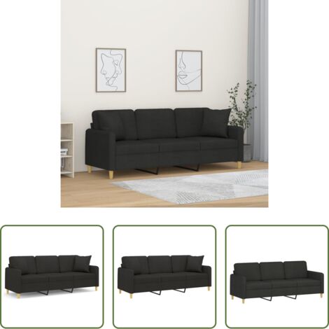 Cuscini decorativi -  Divano a 3 Posti con Cuscini Nero 180 cm in Tessuto