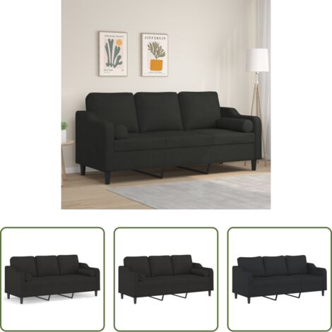 Cuscini decorativi -  Divano a 3 Posti con Cuscini Nero 180 cm in Tessuto