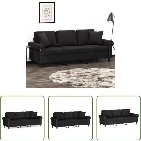 Cuscini decorativi -  Divano a 3 Posti con Cuscini Nero 180 cm in Velluto