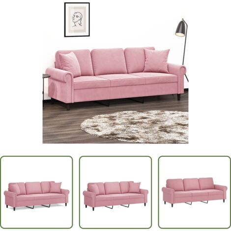 Cuscini decorativi - Divano a 3 Posti con Cuscini Rosa 180 cm in Velluto