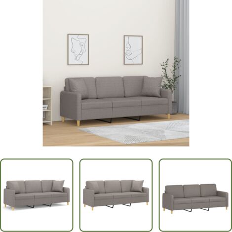Cuscini decorativi -  Divano a 3 Posti con Cuscini Tortora 180 cm in Tessuto
