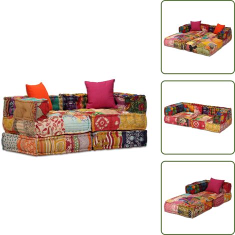 Cuscini decorativi - vidaXL Pouf Modulare a 2 Posti in Tessuto Patchwork - Arredamento estetico