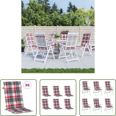 Cuscini esterni -  Cuscini per Sedie 6 pz Rossi a Quadri 120x50x3 cm in Tessuto