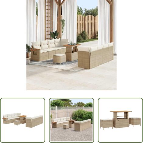 Cuscini esterni -  Set Divano da Giardino con cuscino 11 pcs Beige e Crema