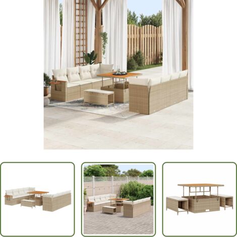 Cuscini esterni -  Set Divano da Giardino con cuscino 11 pcs Beige e Crema