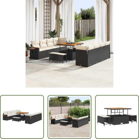 Cuscini esterni -  Set Divano da Giardino con cuscino 11 pcs Nero e Crema