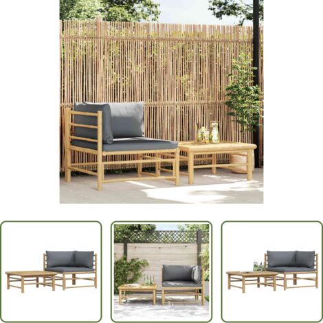 Cuscini in bambù -  Set Divani da Giardino 2 pz con Cuscini Grigio Scuro in Bambù
