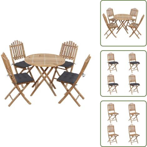Cuscini in bambù - vidaXL Set da Pranzo da Giardino 5 pz Pieghevole con Cuscini in Bambù - Arredamento da esterno