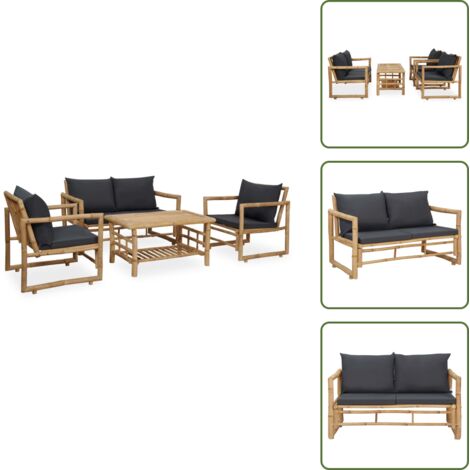 Cuscini in bambù - vidaXL Set Divani da Giardino 4 pz con Cuscini in Bambù - Mobili da esterno