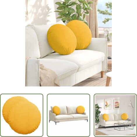 Cuscini in corduroy -  Cuscini per Seduta 2 pcs Giallo Chiaro Ø 50 cm Tessuto in Cords