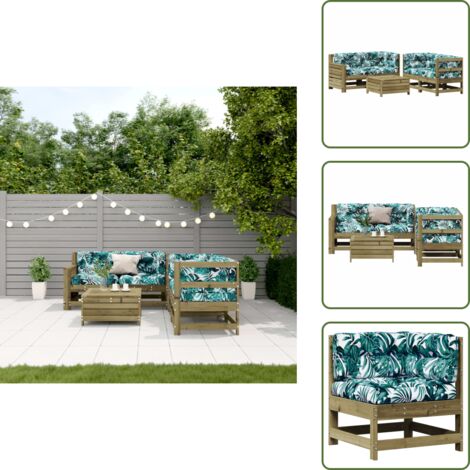 Cuscini in cotone - vidaXL Set Divani da Giardino 5pz con Cuscini Legno Impregnato di Pino - Cuscini con motivo foglie