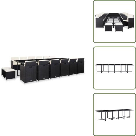 Cuscini in poliestere - vidaXL Set da Pranzo da Giardino 17 pz con Cuscini in Polyrattan Nero - Design elegante