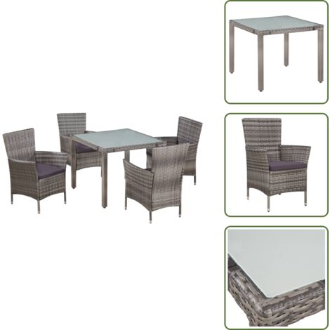 Cuscini in poliestere - vidaXL Set da Pranzo da Giardino 5 pz con Cuscini in Polyrattan Grigio - Rattan PE