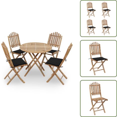 Cuscini in poliestere - vidaXL Set da Pranzo da Giardino 5 pz Pieghevole con Cuscini in Bambù - Design pieghevole
