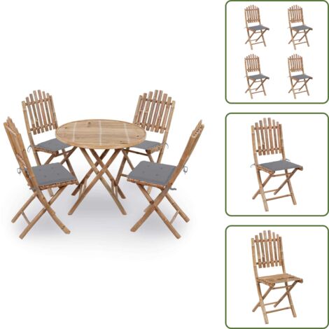 Cuscini in poliestere - vidaXL Set da Pranzo da Giardino 5 pz Pieghevole con Cuscini in Bambù - Design pieghevole