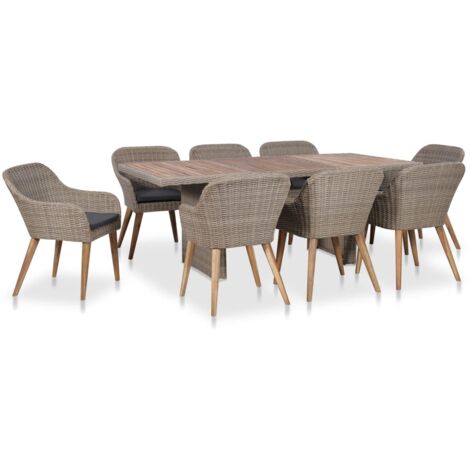 Cuscini in poliestere - vidaXL Set da Pranzo da Giardino 9 pz con Cuscini in Polyrattan - Rattan PE
