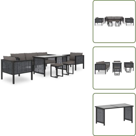 Cuscini in poliestere - vidaXL Set Divani da Giardino 8 pz con Cuscini in Polyrattan Antracite - Divano modulare