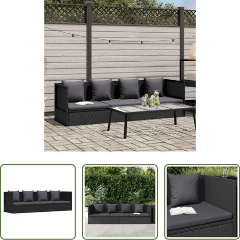 Cuscini in polyrattan -  Lettino da Giardino con Cuscini in Polyrattan Nero