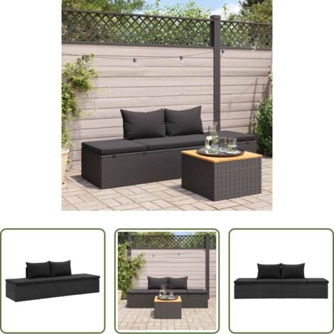Cuscini in polyrattan -  Lettino Prendisole con Cuscini in Polyrattan Nero