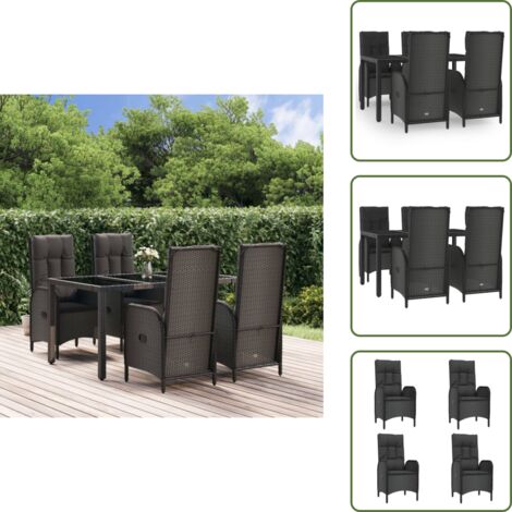 Cuscini in polyrattan - vidaXL Set da Pranzo da Giardino 5 pz Nero con Cuscini in Polyrattan - Tavolo in vetro temperato