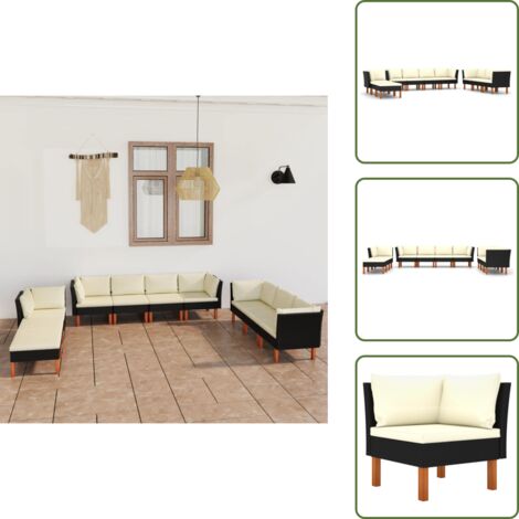 Cuscini in polyrattan - vidaXL Set Divani da Giardino 10 pz con Cuscini in Polyrattan Nero - Divano angolare