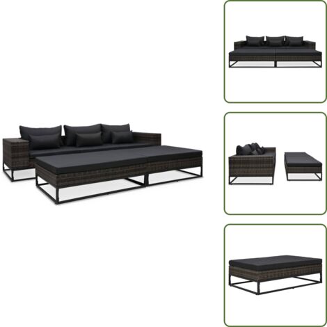 Cuscini in polyrattan - vidaXL Set Divani da Giardino 5 pz con Cuscini in Polyrattan Grigio - Poliestere