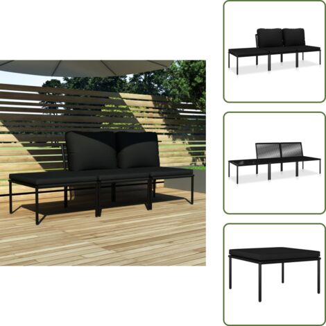 Cuscini in PVC - vidaXL Set Divani da Giardino 3 pz con Cuscini Neri in PVC - Divano da giardino con cuscini